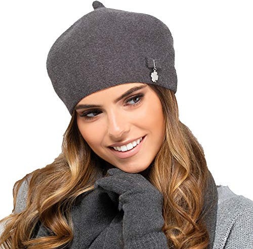 Kamea Damen Baskenmütze Kopfbedeckung Herbst Winter Murcja, Dunkelgrau,Uni