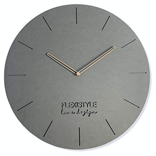 FLEXISTYLE Groß wanduhr ohne tickgeräusche ECO Grau 50cm, Wohnzimmer, Schlafzimmer, in Europa hergestellt