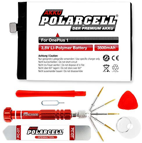 PolarCell Akku für OnePlus 1 | One A0001 | ersetzt BLP571 | mit Werkzeug im Profi-Set | 3500mAh Starke Ersatz-Batterie | 13% mehr Kapazität als der Original-Akku | selektierte A+ Qualitätszellen | 1+
