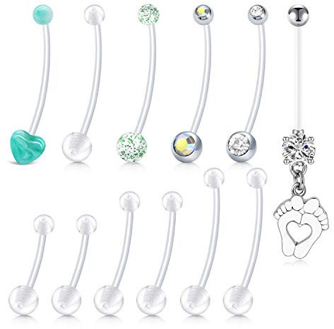 AVYRING 14G 18MM/25MM/32MM Schwangerschaft Bauchnabelpiercing Klare Stab Bioflex Flexible Bauchanbel Piercing Einstellbar Stab für Damen