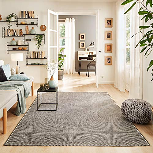 Steffensmeier Handweb Teppich Ettal | Schurwolle mit Fusselstopp, gewalkt, Anthrazit, handgewebt, Größe: 60x110 cm Wohnzimmer und Schlafzimmer