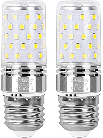 SanGlroy Leuchtmittel LED E27, 9W Ersetzt 80W Halogen, E27 Led Lampen Kaltweiß 6000K 950LM Nicht Dimmbar E27 Led Mais Birne E27 Maiskolben, 2er Pack