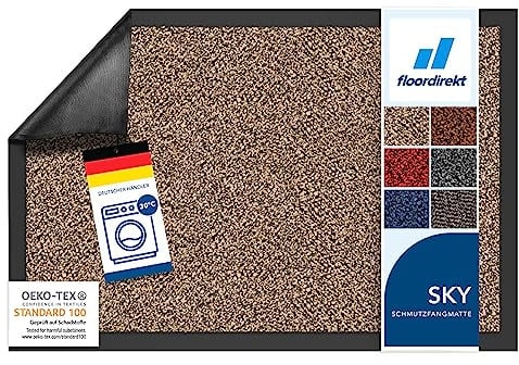 Floordirekt Schmutzfangmatte Rhine - waschbare & leistungsstarke Fußmatte - Sauberlaufmatte mit Rutschfester Rückseite - Türmatte für den Eingangsbereich (Ocker-Schwarz (meliert), 120 cm x 300 cm)