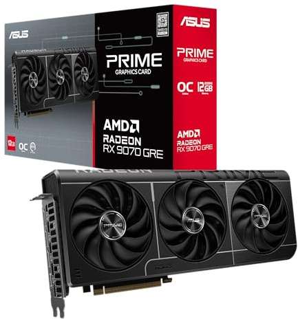ASUS Prime Radeon RX 9070 GRE 12GB GDDR6 OC Edition Carte Graphique Gaming | PCIe 5.0, HDMI/DP 2.1, 2.5-slot, Axial-tech Fans, Dual-ball Fan Bearings, Dual BIOS, ASUS GPU Guard