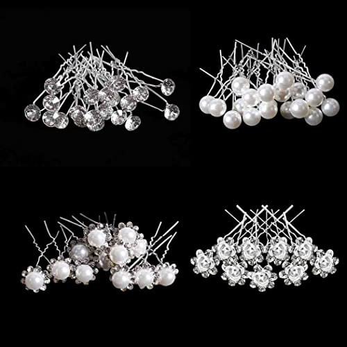 BetterJonny 40PCS Hochzeit Haarnadeln - Perlen Blumen Strass Braut Haarschmuck U-förmige Haarnadeln für Brautfrisur Kommunion Party Frauen Mädchen, 4 Stile (B)