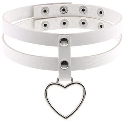 Schwarzes Herz Choker Punk Halskette Halsband für Frauen Goth Hals Cosplay Schmuck Egirl Gothic Zubehör, Weiß, Einheitsgröße