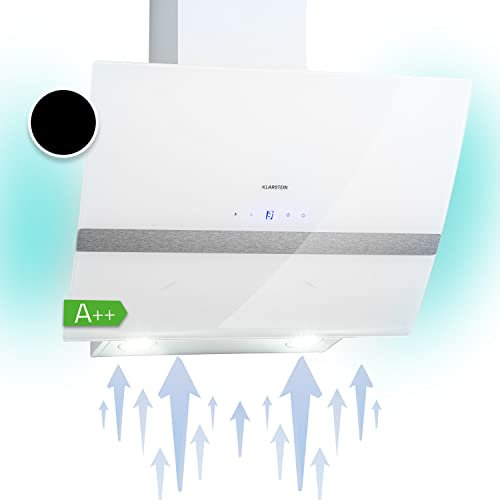 Klarstein Clara Hotte Aspirante 60cm, Hottes de Cuisine Inclinées, Filtre de Hotte en Aluminium, Débit d'Air Puissant 509 m³/h, Eclairage à LED, Efficacité Classe A, Hotte Efficace avec Evacuation