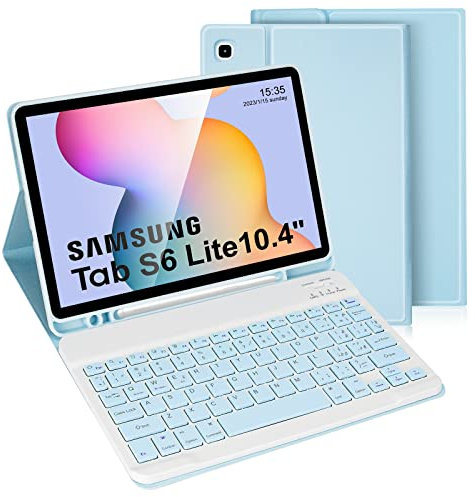 LAMA Custodia con Tastiera Wireless per Galaxy Tab S6 Lite 2020 10.4(SM-P610/P615), Cover Slim Smart Tablet con Supporto per Penna S Integrato e Tastiera Rimovibile per Samsung Tab S6 Lite, Blu