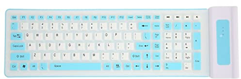 Clavier sans Fil en Silicone, 103 Touches Anti-poussière 2.4G Clavier Silencieux en Silicone Souple USB sans Fil, Doux et Confortable, pour Ordinateur Portable PC (Bleu)