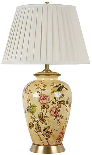 FAZRPIP Gelb glasierte Keramik-Tischlampe mit Leinen-Lampenschirm 70 cm hohe große orientalische Keramik-Tischlampe Jingdezhen Porzellan chinesische Tischleuchte Vase Schlafzimmer Schreibtischlampe