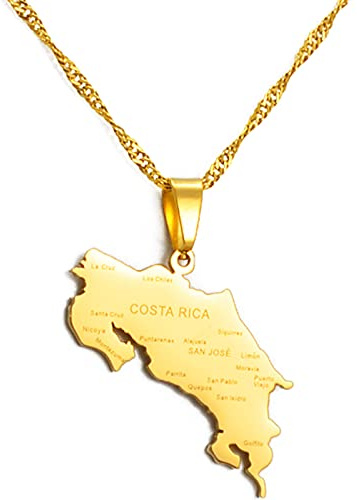 FENGJIAREN Costa Rica Karte Anhänger Halskette - Karte & Stadt Name Anhänger dünne Kette für Damen Herren Schmuck Costa Rica Trendy Ethnic Country Maps National Pendant