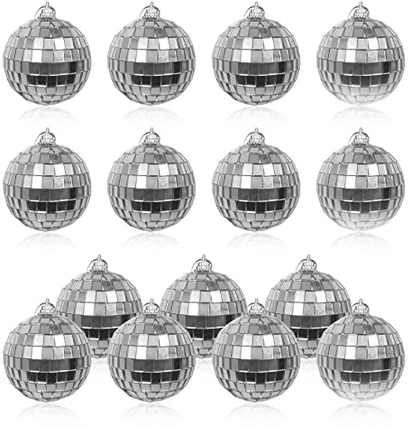 Pack of 15 Small Mirror Disco Balls 5cm Diameter Christmas Decorations Cake Decoration Party Stage Decoration Reflective Ball (Silver, 5cm)