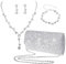 Yolev Bridal Wedding Jewelry Set - Silver Clutch Purse Bag - Rhinestone Necklace, Earrings, Bracelet - Prom Jewelry for Brides & Bridesmaids