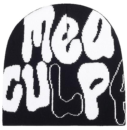 HH HOFNEN Beanie Mütze für Damen Y2K Knit Skull Cap MEA Culpa Beanie Wintermütze Slouchy Warme Mütze Herren, #1 Schwarz, Einheitsgröße