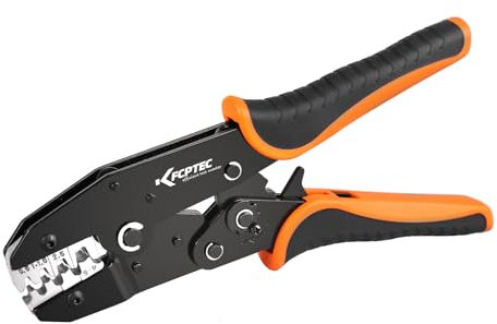 KF CPTEC Herramienta de crimpado de trinquete para terminales de barril abierto no aislados, compatible con conectores Deutsch, JST, TE, AMP, crimpadora de alambre para AWG 10-22 (6,0-0,3 mm²)