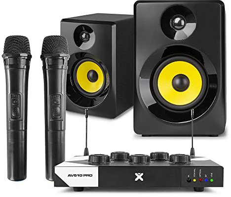 Vonyx Home Karaoke Machine System with Bluetooth Mixer, Pair of Wireless Microphones & Active 5 Speakers, Professional UHF Mics, TV Optical Input, Echo Effect & Adjustable EQ - Black