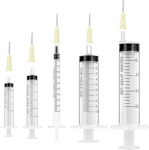 OFFCUP Plastic Syringes, 5pcs Syringe with Blunt Needle, 1/2/5/10/20ml Syringe with Dispensing Needles Liquid Measuring Syringes, Fodder Syringes for Experiments, Plant Watering, Animal Feeding