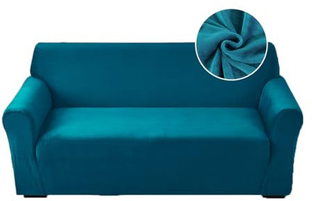 Highdi Stretch Sofabezug 2 Sitzer, Samt Élégant Waschbare Haustier-Sofa-Möbelbezüge Couchhusse Elastisch Weich Sofahusse für Wohnzimmer (Teal,2 Sitzer)