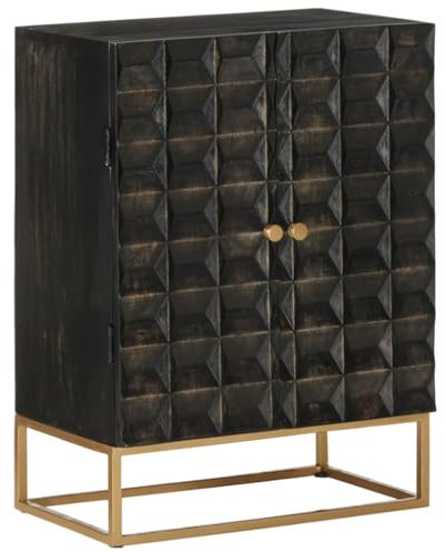 THOYTOUI Modernes Sideboard,Vitrine,Stauraumschrank für das Wohnzimmer,Einfach zu montieren,Sideboard Schwarz 55 x 34 x 75 cm Massivholz Mango und Eisen