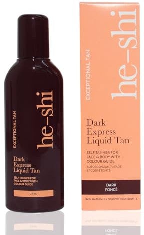 he-shi He-Shi Dark Express Liquid Tan Instant Fake Tan Liquid – Express-Bräunungslotion – Schnell trocknende Formel ohne Selbstbräunungsgeruch – Vegan und frei von Tierversuchen – Dunkler Bräunungsgla