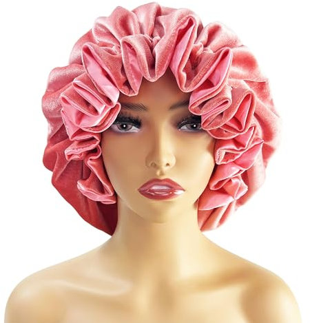 YJHLY Schlafmütze Winter Velvet Bonets Doppelschichtverdickung Velvet+Satin Sleep Cap Cap Warm Nightcap Big Motornet Sleeping Cap-11017