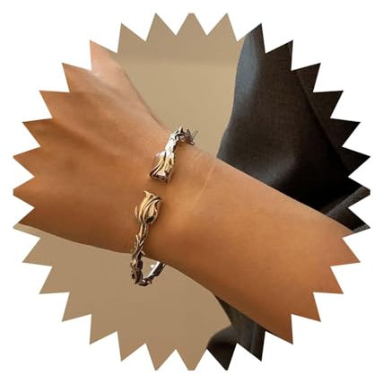 Yienate Bracelet jonc avec fleur de rose en argent vintage avec breloque en forme de rose, manchette ouverte, bracelet porte-bonheur avec fleur de rose, chaîne de main bohème pour femmes et filles