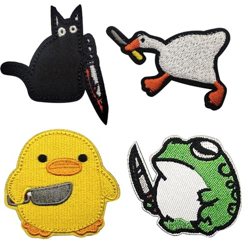 GYHWOFUL 4 Stüke Lustig Patches Klett, Patch für Enten, Frosch, Gänse und Katzen, Militär Klett Patch für Jungen, Mädchen, Jacken, Rucksäcke, Geschenke