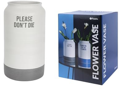Fisura - Moderne dekorative Vase Please Don’t die. Vase mit Botschaft. Weiße und graue Keramikvase. Originelle Vase. Maße: 25,2 Zentimeter x 15,3 Zentimeter
