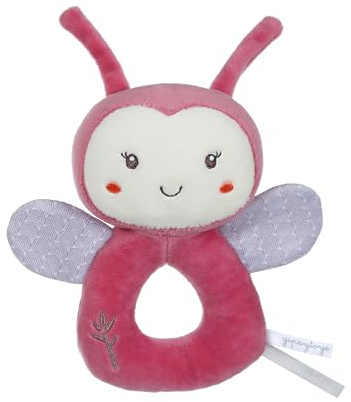 GIPSY TOYS – PELUCHE HOCHET COCCINELLE – GAMME BAMBOO – 1ER ÂGE – IDEE CADEAU NAISSANCE BEBE – FILLE ET GARCON – 13 CM – ROSE BEIGE ET GRIS
