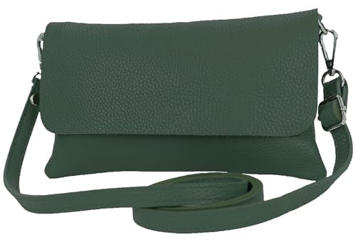 modamoda de T226 Damen Leder Clutch Umhängetasche Abendtasche Small handmade in Italy, Farbe:Petrol