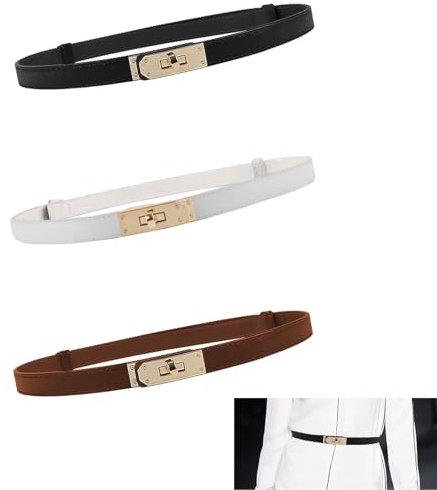 SJUNJIE 3 Stück Ledergürtel Damen Einstellbar Gürtel Damen Schmal Klassisch mit Verschlussschnalle Aus Legierung Gürtel Damen Leder Geeignet für Kleider Jeans Anzüge Hemden(3 Farben)