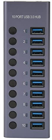 MENDUNER 10 Port USB 3.0 Hub mit 60 W, Aluminiumlegierung, 10 Separate Schalter, LED Anzeige, Plug and Play, für Linux