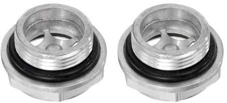 QUARKZMAN 2Pcs Verre de Vue d'Huile de Compresseur d'Air 24 x 1,5mm Filetage Mâle Jauge de Niveau de Liquide, Tête Hexagonale en Aluminium, Indicateur d'Huile avec Joint Torique, Argenté