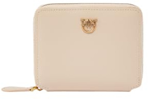 Pinko Quadratische Brieftasche mit Reißverschluss aus beigem Leder