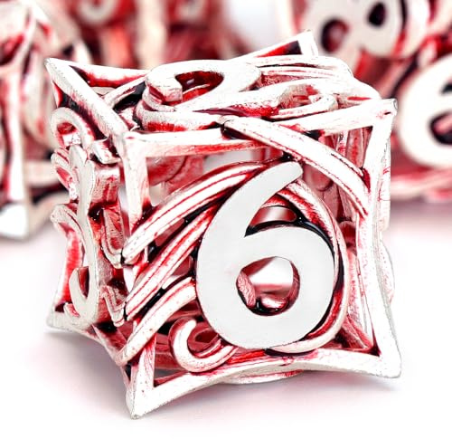 FONVGOGO Metall DND Würfel Set mit 7 Stück für Dungeons und Dragons, Hohles Polyedrisches Metall Ranken Würfelset DND mit Etui, Rollenspiel Würfel