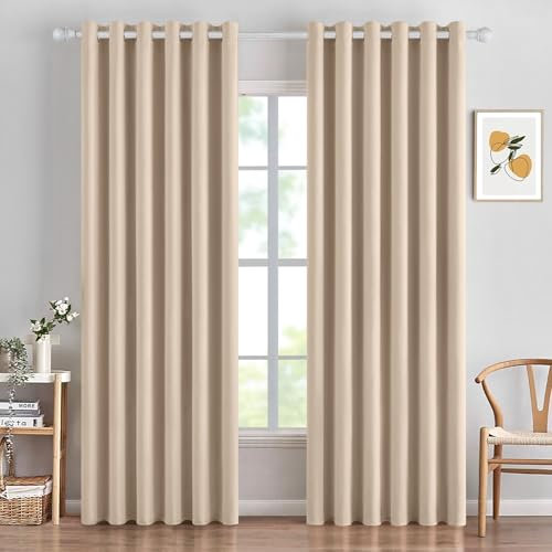 MIULEE Beige Blackout Curtains for Living Room 2 Panel Set, Premium Eyelet Curtains for Bedroom, Thermal Insulated Window Curtain Drapes, Black Out Curtain 90 Drop, Each Panel 90 x 90 Inches