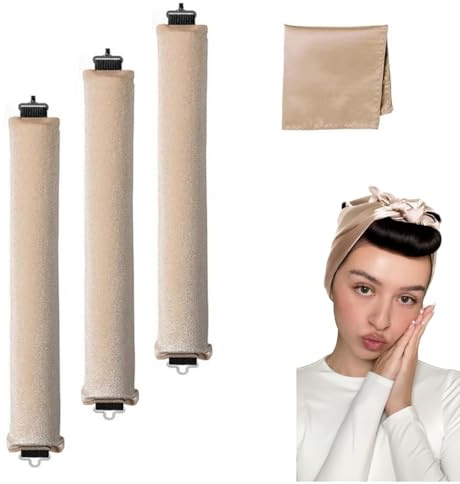 3 Stück Hitzefreie Lockenwickler, Locken Ohne Hitze Heatless Curls Band mit Haken Heatless Curls Overnight Blowout für Alle Haartypen (Khaki)