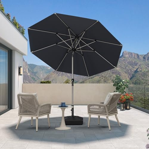 PURPLE LEAF Parasol de Jardin Extérieur Inclinable 2,7 m Rond, Parasol Droit avec Châssis en Aluminium Champagne, Toile UPF 50+ pour Jardin Balcon Terrasse Patio Piscine, Gris