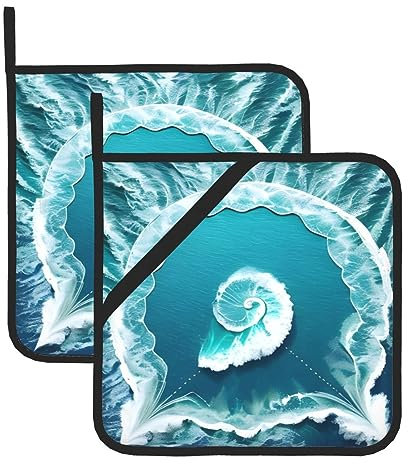 Hitzebeständiges Topflappen-Set – Sea of Love Volldruck-Design zum Backen, Grillen und Grillen – Küchenofen Hot Pads