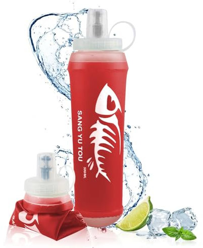badaren Soft Flask 500 ml, Flasque Souple, Gourde Souple, Bouteille Pliable Sans BPA, Réutilisable, Flasque Running Adaptée pour Les Voyages en Plein Air, La Course, La Randonnée, l'Escalade (Rouge)