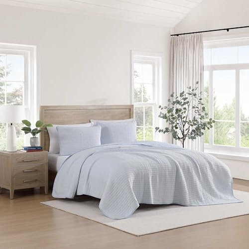 Tommy Hilfiger Bettwäsche-Set für King-Size-Bett, luxuriöse Bettwäsche mit passenden Kissenbezügen, europäischer Verschluss für Wendbarkeit, weich und atmungsaktiv (Ithaca-Streifenblau, King-Size)