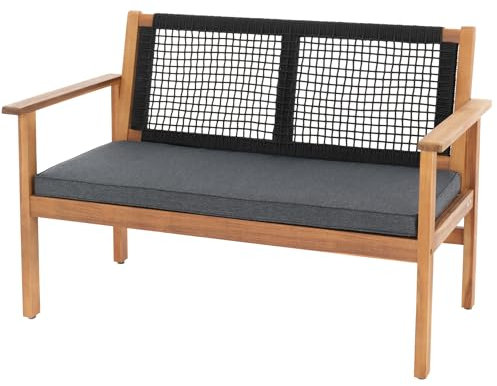 di volio Gartenbank Teracina - 120 cm, aus zertifiziertem Akazienholz, wetterfest & bequem, für Garten, Balkon und Terrasse (Schwarz)