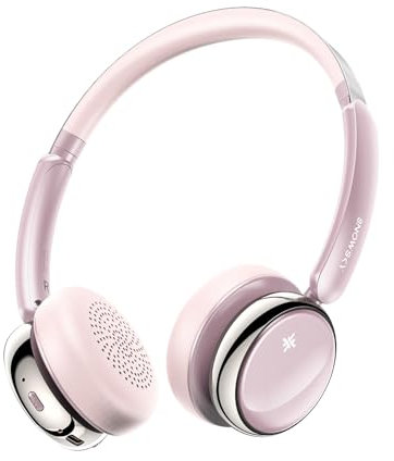 FiiO Anytime - Auriculares retro Bluetooth 5.4 con cancelación activa de ruido, tiempo de reproducción de 58 horas, con micrófono, auriculares ligeros cómodos para viajes, hogar (rosa)