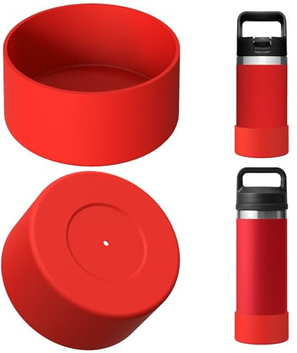 Linkidea Water Bottle Boot Compatible with YETI Rambler Jr. Kids 12oz, Rambler 12oz/18oz, Yonder 20oz/25oz, Silicone Anti-Slip Bottle Bottom Sleeve Bumper Protector (Red / 2 Pack)