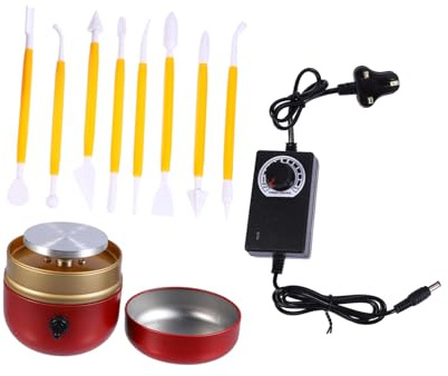 EXAOMBLE Mini Pottery Wheel Turntable Clay Making Machine Red UK Plug, Electric Pottery Wheel for DIY Crafting and Clay Sculpting at Home or Studio