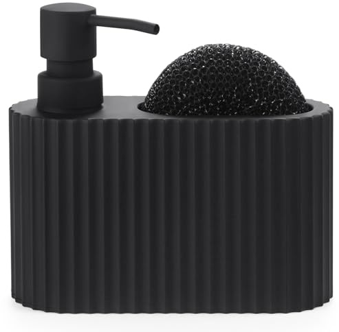 Spülschwamm mit Spülmittelspender Küche Set, Spüli und Seifenspender Küche Set für Küchen Bad, Spülbecken Organizer Schwarz Schmal (Schwarz)