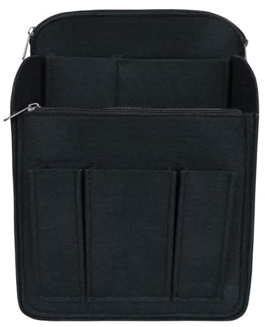 HyFanStr Filz Rucksack Organizer mit Reißverschlusstasche, Handtaschen Organizer Taschenorganizer für Rucksack, Schwarz, Mittel
