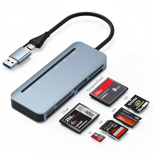 CFast - Lector de tarjetas, adaptador de tarjeta de memoria CFast de aluminio de 5 Gbps para Lexar, Transcend, tarjeta Sony, lee 5 tarjetas simultáneamente para tarjeta CFast/CF/SD/TF/XD