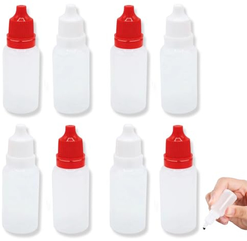 XIYING 8 Pcs Empty Dropper Bottle 15ml, Plastic Eye Dropper Set with Caps, Versatile Little Bottles for Paint Mixing, Aromatherapy Oils, and Craft Glue（red&white）