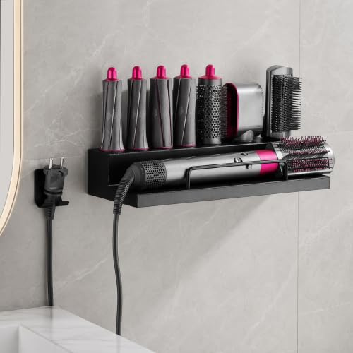 Cyiecw Soporte Pared Secador Pelo Soporte Plancha Pelo, Sin Taladrar, Organizador de Utensilios de peluquería de Acero Inoxidable para armarios, baños, dormitorios y peluquerías